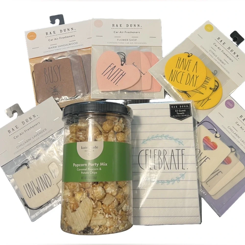 Bundle of Rae Dunn Napkins, 5- 3 packs of air freshness & Kate Spade Popcorn NEW - Picture 1 of 2